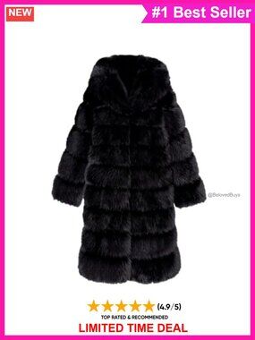 Faux Fur Hooded Long Coat Plus Size Winter Overcoat